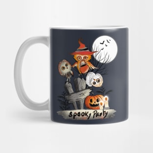 Cute Owls’ Spooky Party _ what we do at Halloween Night _ Ink Illustration Mug